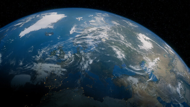 Earth in Space. Photorealistic 3D Render of the Globe, with views of Turkey and Middle East. Global Concept.