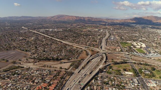 Burbank California Freeway Interchange. Interstate Roads Los Angeles. Aerial View Of Traffic