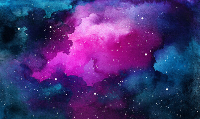 Cosmic illustration. Beautiful colorful space background. Watercolor Cosmos