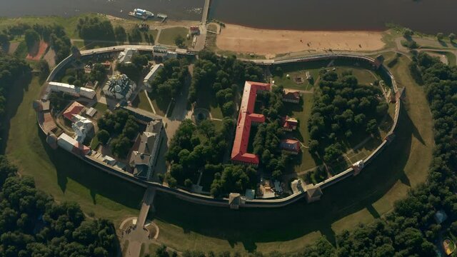 Aerial overhead shot of the Kremlin in Veliky Novgorod. Russia