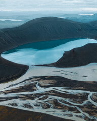 A glacial rivers from above. Aerial photograph of the river streams from Icelandic glaciers....