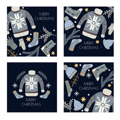 Obraz premium Greeting card or poster with Christmas elements and winter clothes.