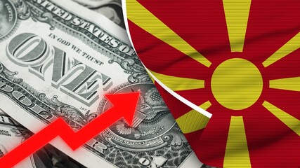 Macedonia Realistic Flag, Usa Dollar, Rising Zigzag Red Arrow Illustration