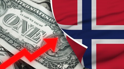 Norway Realistic Flag, Usa Dollar, Rising Zigzag Red Arrow Illustration