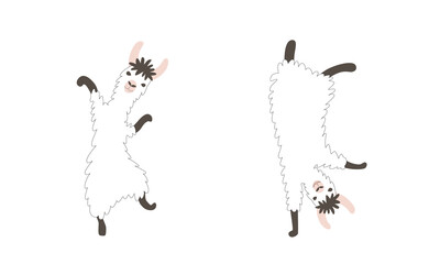 Dancing funny lamas vector illustration. Cute south american animals characters. Good for print, pattern, clothing, textile, nursery design. © Elena