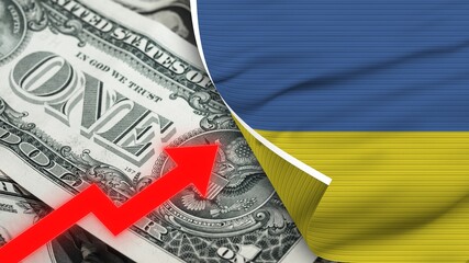 Ukraine Realistic Flag, Usa Dollar, Rising Zigzag Red Arrow Illustration