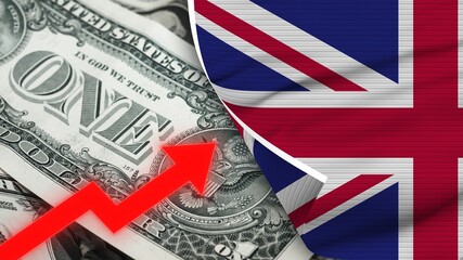 United Kingdom Realistic Flag, Usa Dollar, Rising Zigzag Red Arrow Illustration