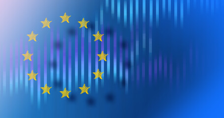 Background image with media screen Diagrams and graphs. In the background is the outline of the Union of Europe