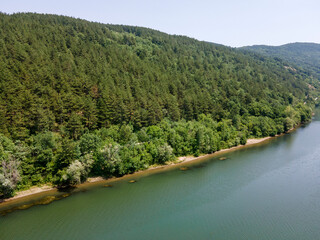 Aerial summer view of Pancharevo lake, Bulgaria