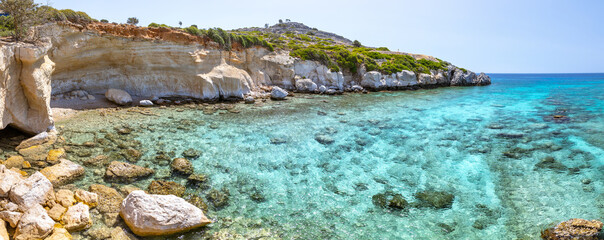 Crystal clear turquoise water in a Fokia closed bay. One of the famous places for great snorkeling....