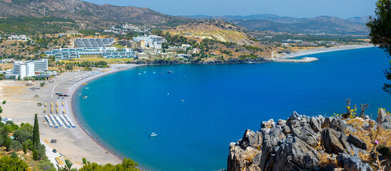 Vlycha Beach in closed bay near Lindos. Good place for for beach leisure and water attraction with...