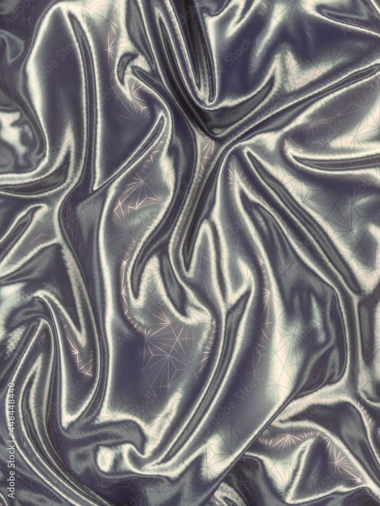 Poster shiny folded metallic cloth background. luxury cloth design with geometric pattern. 3d rendering dig