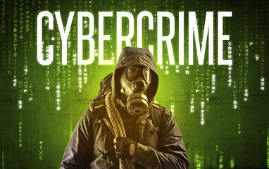 Faceless hacker with inscription