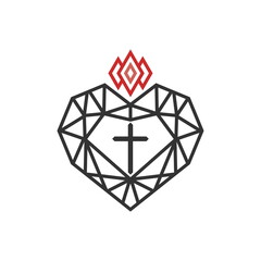 Christian illustration. Church logo. The cross of Jesus inside the diamond.