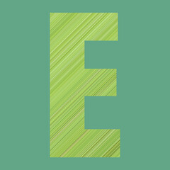 Alphabet letters of shape E in green pattern style on pastel green color background.
