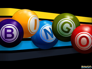 3D bingo balls on coloured stripes