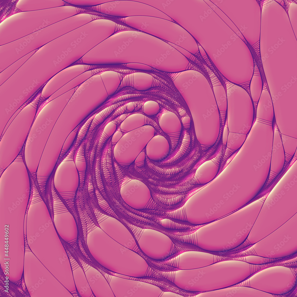 Poster Smooth organic spiral pink pattern. Modern abstract background. 3d rendering digital illustration