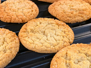 Freshly baked cookies on a tray