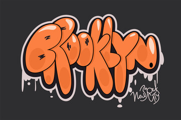 Brooklyn New York City graffiti style hand drawn lettering. Decorative vector text . - obrazy, fototapety, plakaty