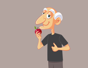 Healthy Grandpa Eating an Apple Vector Illustration