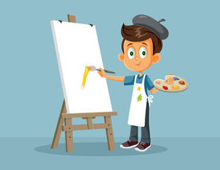 Male Art Student Painting on An Easel Vector Cartoon
