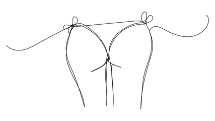 Female figure in one line bikini on a white background. Stock illustration with female buttocks. Tightened seductive part of the body. - obrazy, fototapety, plakaty