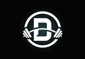 Initial D  monogram alphabet with a barbell. Lifting vector logo design. Modern vector logo for bodybuilding, gym, fitness club, business, and company identity
