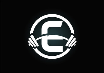 Initial E monogram alphabet with a barbell. Lifting vector logo design. Modern vector logo for bodybuilding, gym, fitness club, business, and company identity