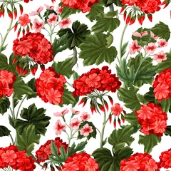 Kissenbezug Seamless pattern with geraniums and wild flowers. Trendy floral vector print. © Yumeee