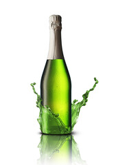 big green bottle with champagne
