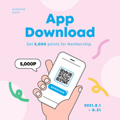 Hand holding a smartphone. app download event. shopping event. vector illustration.