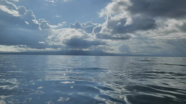 Calm beautiful water Golfe Dulce Costa Rica with tuna jumping over water slow motion sunny day 