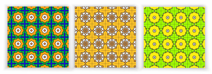 Set of three vector pattern with modern geometric design or Islamic abstract pattern