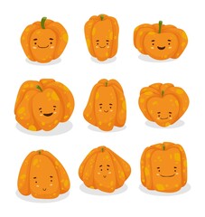 Cute Halloween Pumpkin Set Vector Illustration