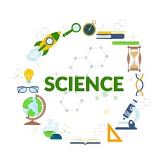 set of subjects of science, objects and symbols laid out in the form of a circle. Set Pictogram for web. Sience symbols isolated on white background. Vector eps10 