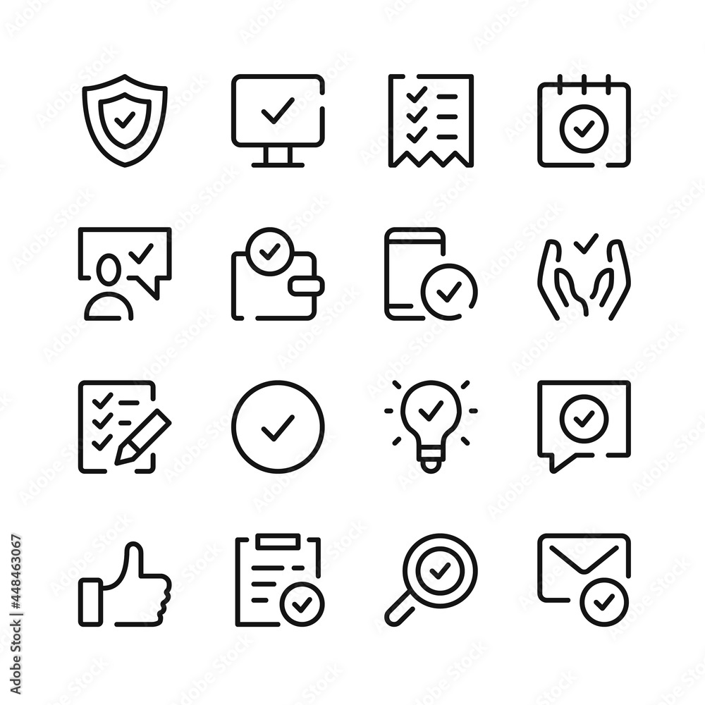 Poster check mark icons. vector line icons. simple outline symbols set