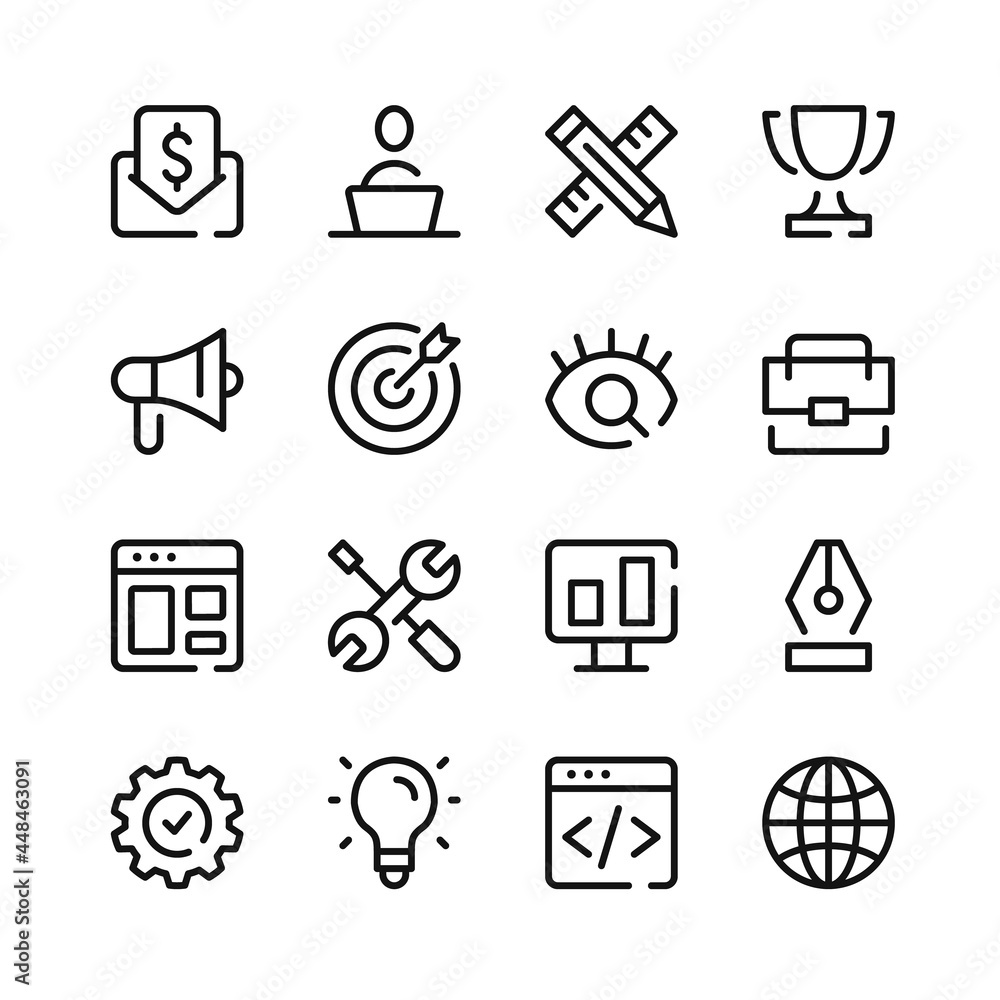 Poster web development icons. vector line icons. simple outline symbols set