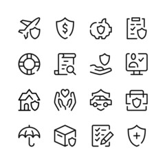 Insurance icons. Vector line icons. Simple outline symbols set