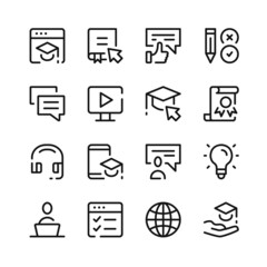 Online education icons. Vector line icons. Simple outline symbols set