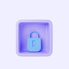 3d illustration of simple icon padlock on cube