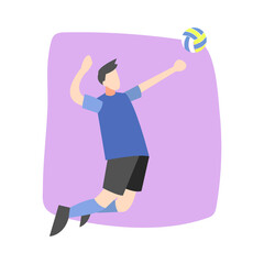 illustration of a professional volleyball player. jump player. volleyball spikes. isolated on a purple background. suitable for the theme of sports, olympics, volleyball, etc. flat vector design.