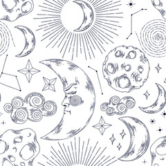 Celestial pattern. Vector seamless background. For printing and surface design