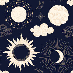 Celestial pattern. Vector seamless background. For printing and surface design
