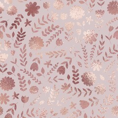 Fototapeta premium Floral pattern. Rose gold. Imitation gold texture