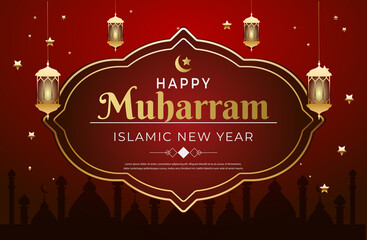 Fototapeta na wymiar happy muharram islamic new years greeting card