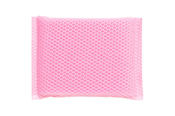 Pink dish sponge net isolated on white background