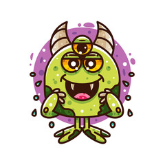 cute happy monster for character, icon, logo, sticker and illustration.