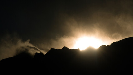 Snow and Wind on mountain peaks, Lone Pine Desert, California