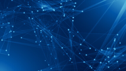 Abstract blue polygon tech network with connect technology background. Abstract dots and lines texture background. 3d rendering.