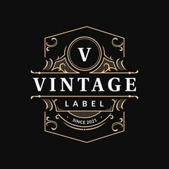 Ornate vintage badge label with flourish swirl ornament